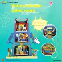 Spongebob Thaddäus Area-X Haus Bausteine Statue Bikini Bottom Modell Kit Figur Sammlerstück Spielzeug für Fans Blind Box Geschenk