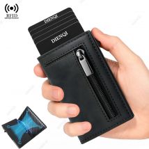 Rfid-blockierendes Kreditkartenetui für Herren, luxuriöses Pop-up, schmales, dünnes, minimalistisches Portemonnaie, Bankkartenetui, schwarzes Portemonnaie für Herren