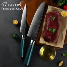 Coltello da chef Coltello damasco Coltello da chef giapponese 67 strati in acciaio damasco, lama affilata, coltello multiuso, manico in conchiglia di abalone