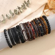 15 Teile/satz Klassische männer Leder Armband Vintage Stil Hand-gewebt Multi-schicht Kombination Zubehör Mode Mann Schmuck Geschenke