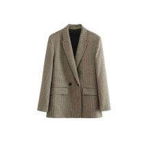 Frauen Mode Zweireiher Plaid Blazer Mantel Vintage Langarm Patten Taschen Weibliche Oberbekleidung Chic Vestes Femme