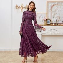 Elegant Black Prom Ball Sequin Bead Dress Maxi Long Sleeve Evening Gown With Lace Dress For Halloween, Christmas, Party, Wedding
