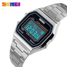Skmei top marke luxus edelstahl chrono sport uhren herren rücklicht display digital armbanduhr 3bar wasserdicht reloj hom