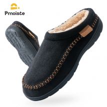 Pmoiste Zapatillas de casa de gamuza sintética suave para hombre, cómodas y cálidas, con cojín, marca de diseñador, zapatos para sala de estar, sin cordones, para invierno y interior