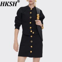 HKSH Zwei-stück Set Für Frauen Herbst Neue Einreiher Oansatz Elegante High Street Mantel A-Line Zugeknöpft Chic Kurzen rock HK10879