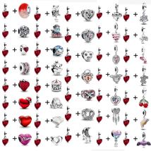 2Pcs/Lot Mini Red Heart & Animals Charm Beads With Love Pendant Fit Brand Bracelets & Necklaces For Women Jewelry Making