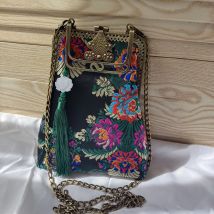 Japan Style Flowers Bags Fringe Vintage Top Handle Phone Bag Tote Women's Handbags Purses Chain Women Shoulder Crossbody Bags