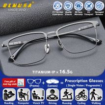 BLMUSA (L) Business Titanium Square Reading Prescription Glasses Men Anti Blue Light Myopia Photochromic Progressive Eyeglasses
