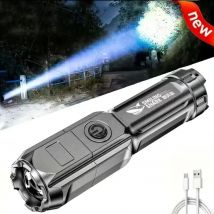 Potente linterna LED recargable USB 18650 impermeable Zoom pesca caza 100000   Linterna táctica de lúmenes Linterna LED