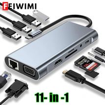 HUB USB C, adapter USB C z czytnikiem kart 4K HDMI/VGA/Type C PD/RJ45/SD/TF do iPada MacBook Pro/Air M1