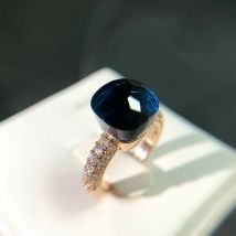 Anello quadrato di caramelle calde intarsio zircone anello di cristallo colorato per le donne gioielli di moda festa placcato oro anello di topazio blu regalo