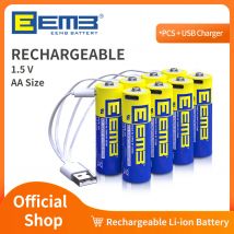 EEMB 1,5 V AA-Lithiumbatterien, 1733 mAh/2600 mWh, wiederaufladbare AA-Batterien, USB-Typ-C-Ladekabel, Ersatzakku