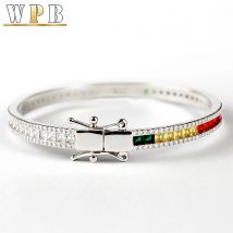 WPB Luxury Style Colorful Zircon Bracelet for Women Platinum-Plated Push-Pull Clasp Stylish for Daily/Dates/Light Business Wear
