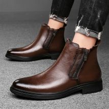 Hochwertige Chelsea-Herren stiefel aus echtem Leder mit spitzem Absatz und Herren stiefeln zeigen formelle High-Top-Lederschuhe