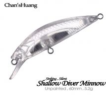 Chan’sHuang 30 Stück unlackiert 60 mm 5,2 g Shallow Diver Sinking Minnow Silent Bait Wobbler DIY handgefertigte leere Angelköder