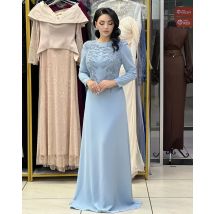 Customized Elegant Jersey Pleat Sequined Pattern A-line O-Neck Long Dresses Bespoke Occasion Homecoming Simple