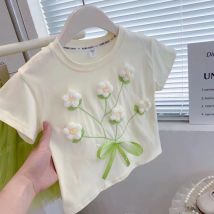 T-shirt a maniche corte per ragazze Estate Neonata Dolce Fiori 3D Tee Bambini Top in cotone 1-6Y Chidlren Abiti casual alla moda