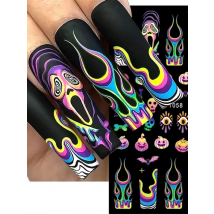 1pcs Halloween Nails Decals Cute Nail Art Stickers Self-Adhesive Ghost Pumpkin Bat Cat Skull Holiday Designs Decoration Supplies