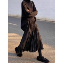 Neue Ankunft 2025, frauen Herbst Winter Einfarbig Trendy Plissee Midi Röcke Weiblichen Koreanischen Stil Hohe Taille Faldas