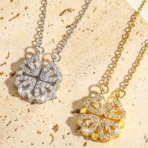 Zakol romantisches Herz Glück vier Blatt Klee Halsketten für Frauen Mädchen Gold Farbe Kristall Schlüsselbein Kette Halsreif Schmuck Geschenke