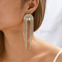 Vintage Luxus Glänzende Lange Kristall Quaste Drop Ohrringe für Frauen Elegante Mode Charme Ohr Schmuck Zubehör