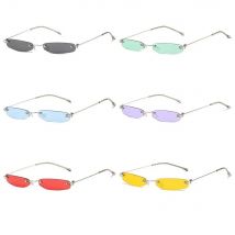 2024 Fashion Rimless stretto piccolo rettangolo occhiali da sole lenti colorate trasparenti occhiali da sole Punk Frameless Shades UV400 occhiali da vista
