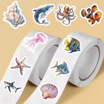 500PCS Marine Organism Roll Stickers Art Picture Laptop Scrapbooking Cartoon Stationery PVC Decorative Guitar Dormitory