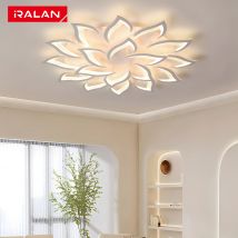 Luksusowa lampa sufitowa LED, biała/czarna, żyrandol w kształcie lotosu, lampy sufitowe w stylu nordyckim, ściemnialna, do lobby, salonu, sypialni.