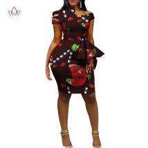 Mode Dashiki Afrikanische Kleider für Frauen Bazin Riche Ankara Drucken Knie-länge Anpassen Kleider