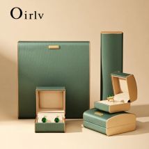 Oirlv Premium Grüne Schmuck Geschenkbox Ehering Box PU Leder Ring Ohrring Halskette Anhänger Armreif Schmuckset Box