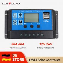 ECGSOLAX PWM Regolatore di carica solare 30A 60A Regolatore del pannello solare 12V 24V Caricabatterie automatico con diaplay LCD Max PV 50VDC