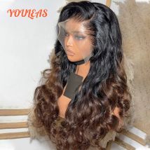 Hohe Dichte Ombre Braun Farbe Lose Tiefe Welle Echthaar Perücke 13x4 Spitze Frontal Glueless Perücke Echthaar Vorgezupft Bereit zum Tragen