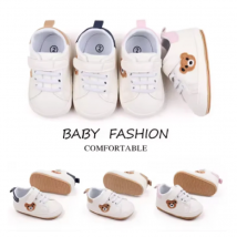 0–18 Monate Babyschuhe, süßer Bären-Sneaker, Frühlings- und Herbststil, hochwertige PU- und TPR-Sohle, rutschfest, 0–9–18 Monate, Kleinkind-Walking