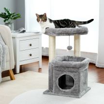 Tiragraffi per gatti con albero per gatti da interni con comodo gatto privato, tiragraffi in sisal naturale e pompon in peluche per gatti di piccola taglia