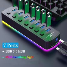 7 Ports USB 3.0 Hub 5 Gbit/s High Speed USB Splitter Adapter Individueller Ein/Aus-Schalter Für PC Computer Zubehör SSD RGB USB Hub