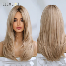 Element Synthetic Fiber Wigs for Women Long Straight Wavy Brown Blonde Wig with Bangs Heat Resistant