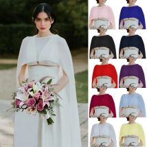 Hochzeit Braut Chiffon Langer Umhang Dinner Party Formeller Damenumhang O-Ausschnitt Abschlussball Damen Schal Elegant High-Low Wrap Elfenbein 11 Farben