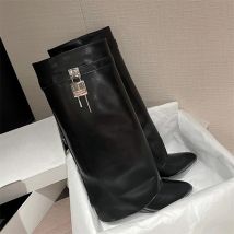 2025 Autumn New Sexy Women Punk High Motorcycle Boots Pointed Designer Straight Slim Banquet Dress Women's Over The Knee Boots