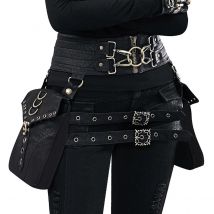 Steampunk PU Leder Damen Tasche Retro Taille Tasche Nieten Nähte Heavy-duty Design Gürtel Einstellbar
