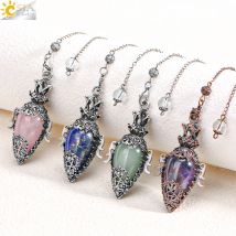 Wassertropfen-Kristallpendel zum Wünschelfen, spirituelle Wahrsagerei, Naturstein, rosa Quarz, Amethyste, antike Pendelums, Pendulo H38