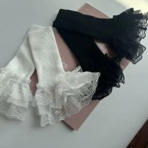 1 paar Gestrickte Patchwork Spitze Arm Ärmeln Frauen Warme Herbst Winter Lange Handschuhe Trendy Elastische Kleidung Dekoration Garn Handschuhe