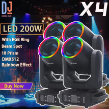 4 pezzi LED 200W fascio di luce a testa mobile + punto + 18 prismi + effetto arcobaleno illuminazione scenica Dmx DJ discoteca festa matrimonio effetti scenici lampada