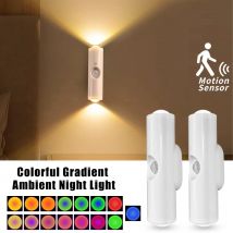 Luz LED nocturna con Sensor de movimiento, lámpara de pared inalámbrica que cambia de colores RGB, lámpara de puesta de sol magnética recargable para dormitorio y sala de estar