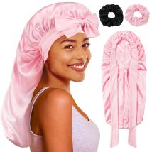 3 TEILE/LOS Lange Röhre Frauen Satin Motorhaube Seidige Elastische Nacht Schlafen Nacht Hut Schönheit Salon Haarpflege Hut Bad Kappe Haar Seile