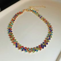 FYUAN Mode Bunte Blau Grün Strass Choker Halsketten für Frauen Geometrische Kristall Halsketten Party Hochzeiten Schmuck