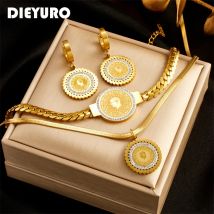 DIEYURO 316L Edelstahl Runde Porträt Charme Halskette Armbänder Ohrringe Für Frauen Mädchen Neue Trend Lichtecht Schmuck Set