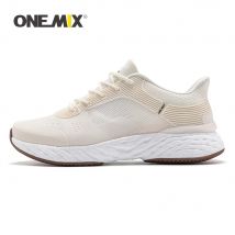 ONEMIX, zapatillas de correr para hombre, color blanco marfil, zapatillas gruesas, zapatillas deportivas para maratón, calzado de malla transpirable, zapatillas de tenis para caminar para mujer