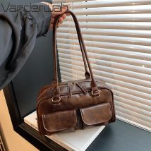 Vintage Frauen Business Schulter Taschen Einfache Damen Pendeln Einkaufstasche Pu Leder 2-Tasche Chic Weibliche Unterarm Handtasche Handtaschen