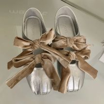 Designer con nodo a farfalla Mary Jane Scarpe da donna Retro Punta quadrata Scarpe casual Ballerine di moda poco profonde Donna Zapatos De Mujer