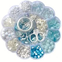13 grid 0.6-2.6cm blue and white mixed acrylic round beads, flower beads can be used to make bracelets, necklaces, rings,